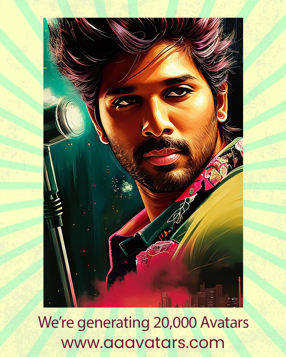 ArjunKumar_AAA's tweet photo. Icon Star completing 20 years in the Film industry. To celebrate the Landmark, We are on a mission to create 20000 avatars.😍
#20YearsOfAlluArjunOnMarch28th
Releasing 50 avatars every day for the next 365 days
Stay Tuned to https://t.co/let6k6XccM
#AAAvatars #Iconstar #AlluArjun https://t.co/1G9cSOh8mH