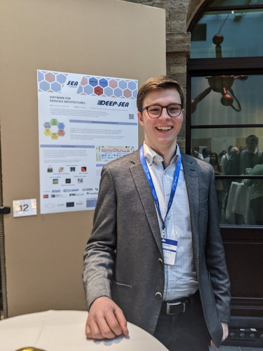 DEEPprojects's tweet photo. Thanks to everyone who stopped by our poster presentation at #EuroHPCSummit2023 yesterday. Alexander Geiß from @TUDarmstadt talked about the #DEEPSEAproject, Modular #Supercomputing Architecture and our pilots from different #research fields. #EuropeanExascale @EuroHPC_JU https://t.co/iHb2epr4Dr