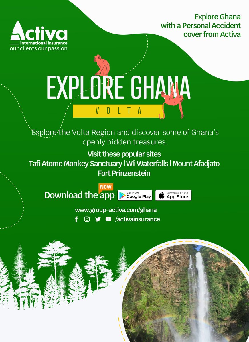 ActivaGhana's tweet photo. Discover the hidden treasures of Ghana and stay protected with a Personal Accident policy on your explorations.
#activainsurance #activaghana #insurance #getACTIVAted #explore #travel #getinsured #insurewithus #availability #ghanamonth #ghana #travelexperience #travelghana https://t.co/j806KdsDCu