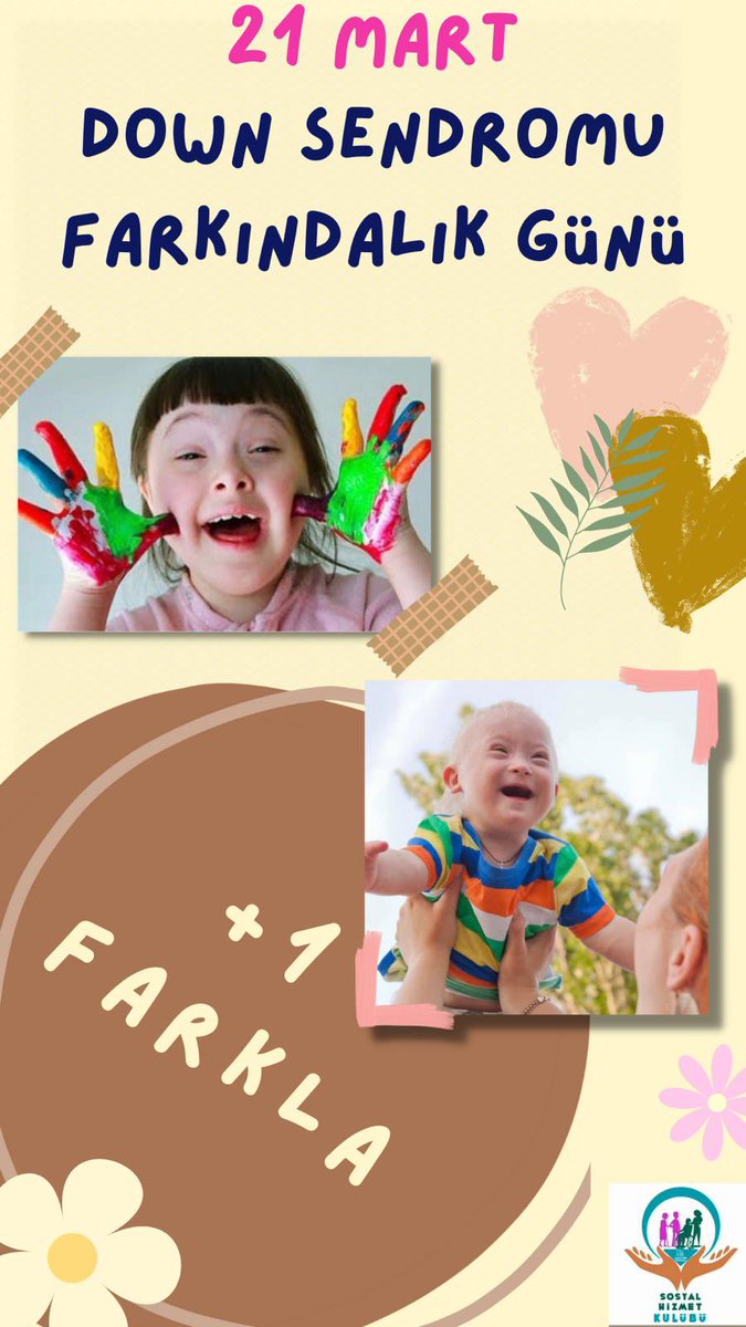 Down Sendromlu çocukların insani değerleri yüksektir, yalan nedir bilmezler, yürekleri sevgi doludur ve sevgileri karşılıksızdır. +1 Farkla Dünya Down Sendromlu Farkındalık günü kutlu olsun!