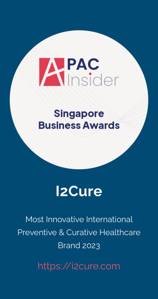 i2cure's tweet photo. I2Cure is Delighted &amp; Proud to have won the award for 'MOST INNOVATIVE INTERNATIONAL PREVENTIVE &amp; CURATIVE Healthcare Brand 2023' at @ApacInsider Business Awards, Singapore.

Here's to holistic preventiveness for people and businesses across the globe! 

#innovation #healthcare https://t.co/6E6ZdBprhR