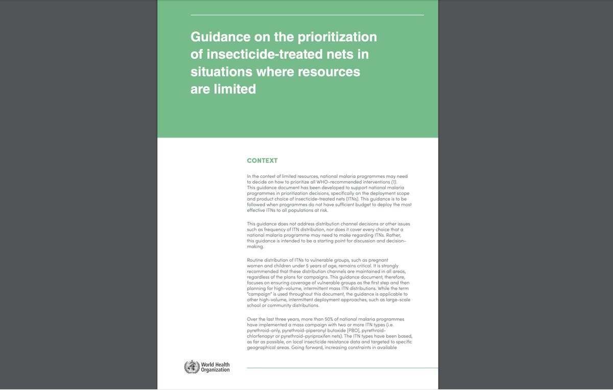 MalariaWorld's tweet photo. WHO REPORT - Guidance on the prioritization of insecticide-treated nets in situations where resources are limited.
#worldhealthorganization #malaria #bednet #LLIN
https://t.co/HJ8cigcgfi https://t.co/NeSX0dXmPf