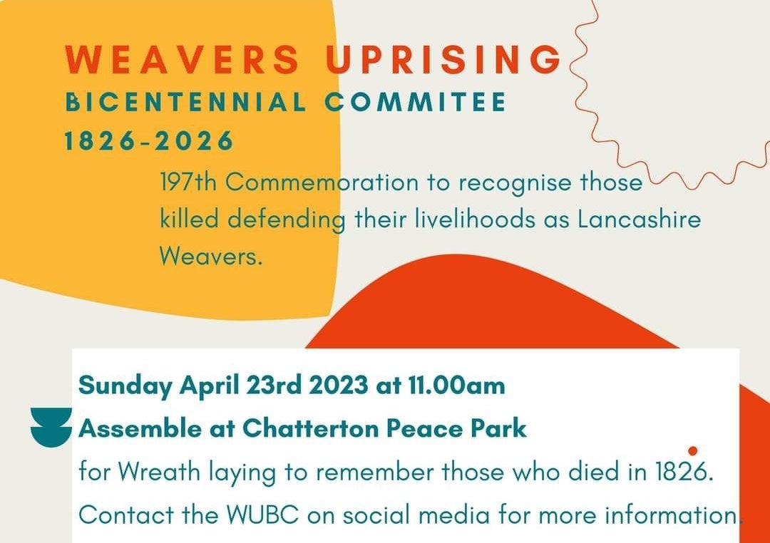 There is, of course, a Chorley connection. Weavers marched from Tockholes to Chorley to attack Mills in Water Street. The Riot Act was read by the Peterloo magistrate, who also had a home in Chorley.