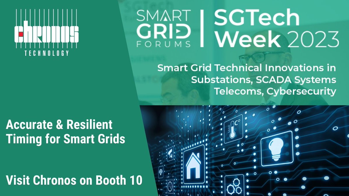 Chronos is proud to sponsor #SGTechWeek2023 #SmartGridForums taking place this week in Amsterdam.

Call by stand 10 to discuss resilient timing solutions with our expert team.

pulse.ly/380bwyej6h

#UtilityTelecoms #DigitalSubstation #IEC61850 #GNSS