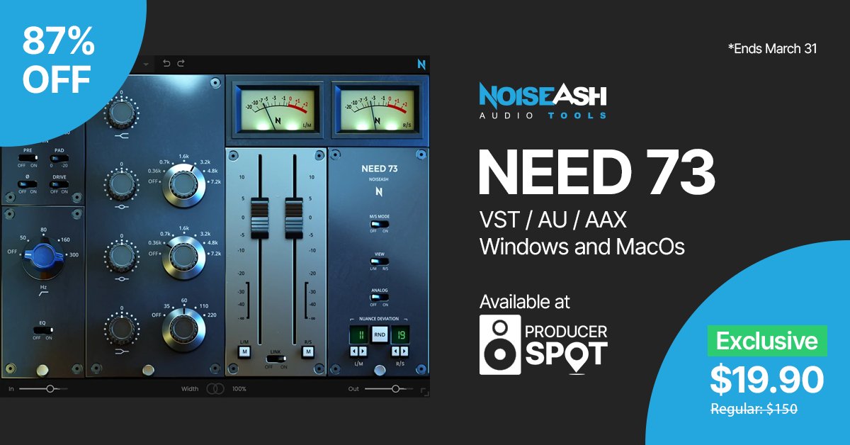 ProducerSpot's tweet image. 𝗘𝘅𝗰𝗹𝘂𝘀𝗶𝘃𝗲 𝗗𝗲𝗮𝗹 ⚡ Get NEED 73 Plug-in For Only $19.90 ➔ producerspot.com/product/need-73 via @ProducerSpot #vstplugins #vstdeals #audio #studio #mixing #recording #producers #musicians