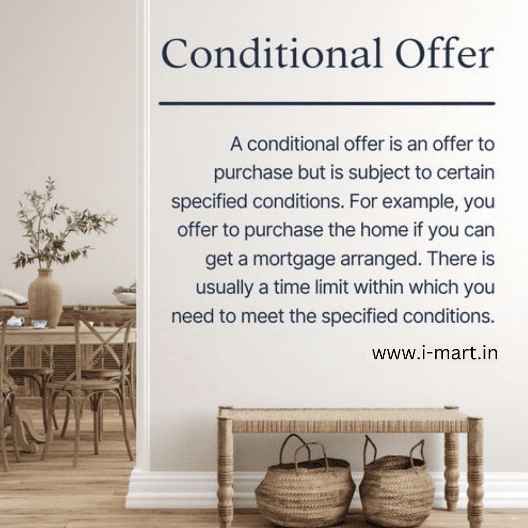 investorsmart's tweet image. Conditional Offer A conditional offer is an offer to purchase but is subject to certain specified conditions.
#conditionaloffer #offer #realestate #mortgage #investment #investors #property #delhincr 
i-mart.in