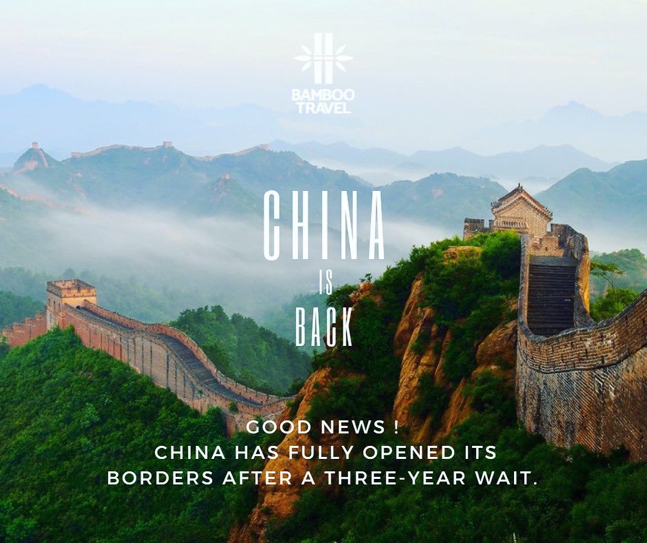 Good news !
China has fully opened its borders after a three-year wait.

#China #visitchina #Chinese #holiday #tavel #chinatravel #chinesefood #foodies #chinatown #tailormadetravel #chinaexperts #wanderlust  #bambootravel