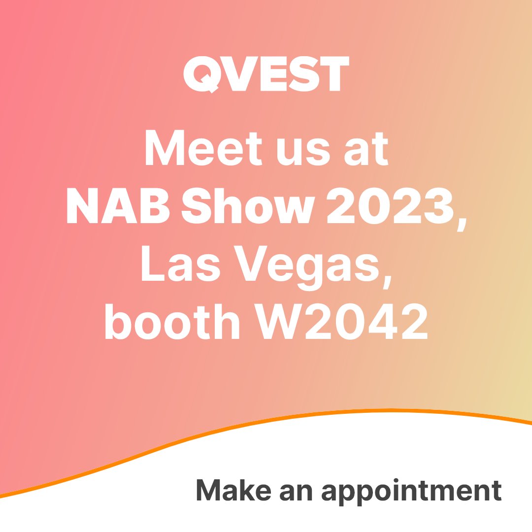 qvestgroup's tweet photo. Meet us at NAB Show 2023 - Make an appointment! 🗓

We'll be happy to explain how we provide expertise and skills to broadcasters, publishers and content owners around the world.

👉 https://t.co/HJE3SrZWNf

#MediaTechnology #DigitalTransformation https://t.co/qBFX2HaZyl