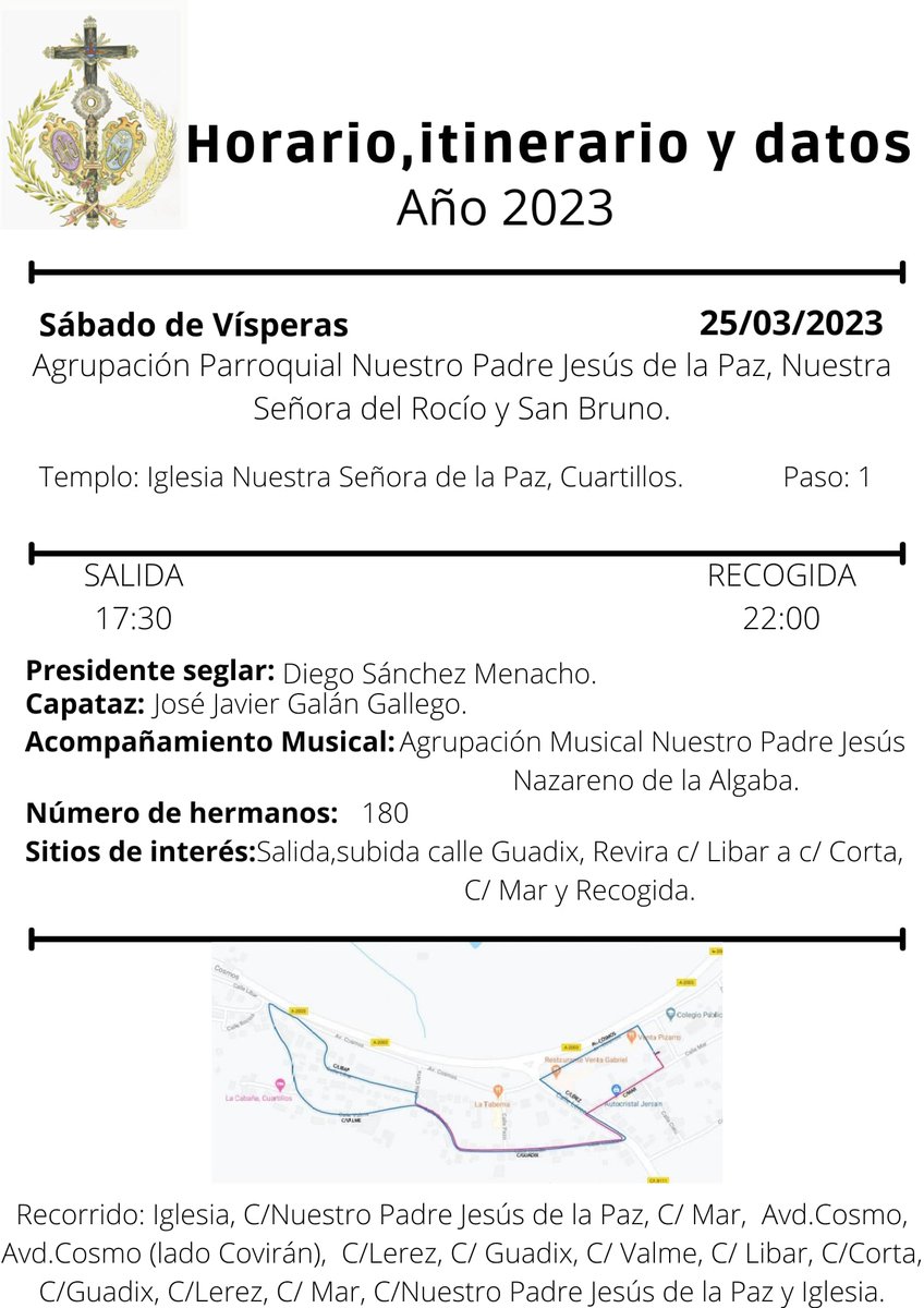 cofradetvcom's tweet photo. #Cuartillos #Jerez
Horario e Itinerario de la Agrupación Parroquial Ntro.Padre Jesús de La Paz.
@ApPazCuartillo
🆚 https://t.co/oYwiOz0bIc