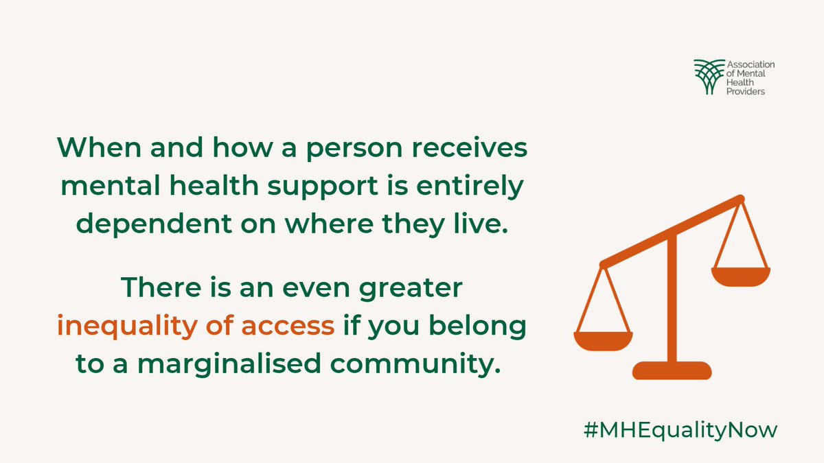AssocMHP's tweet photo. There is not fair access to mental health services in every local area & greater inequality if you belong to a marginalised community. We're calling on the Government to commit to sustainable ongoing & future sector funding: https://t.co/FKok6N2tpC
@Jeremy_Hunt #MHEqualityNow https://t.co/rkIJxGTRw4