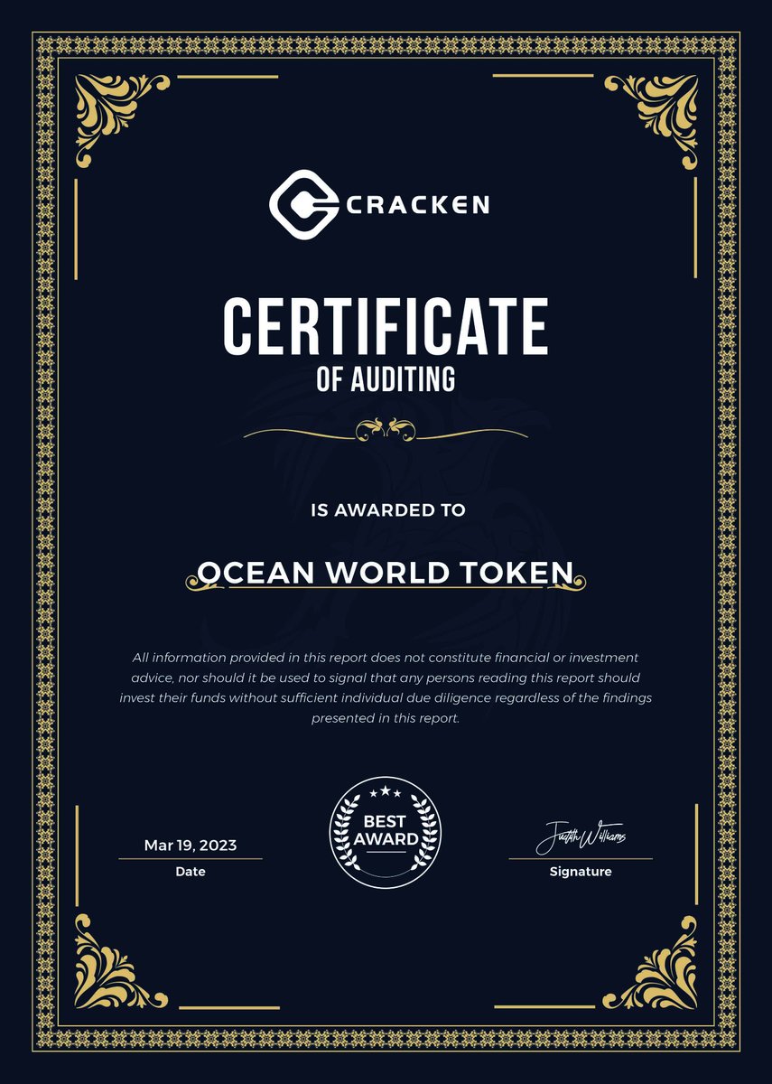 CrackenTech's tweet photo. Ocean World Token @OWT_web3 is audited and listed, please check the audit report below 

Project Website:
https://t.co/qw4wtpEbcJ 

Audit Report:
https://t.co/QP3TmkMQzc

Request A Quote:
https://t.co/gXLy9av9VB https://t.co/4T0dchvaQX