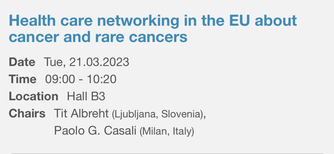 Thanks #ESMOSarcomaandrarecancers23 for allocating a session to EU networking. The Joint Actions CRANE and JANE are there to collect the needs and requests of the European oncology community to optimize future Network of Comprehensive Cancer Centers and Networks of Expertise!