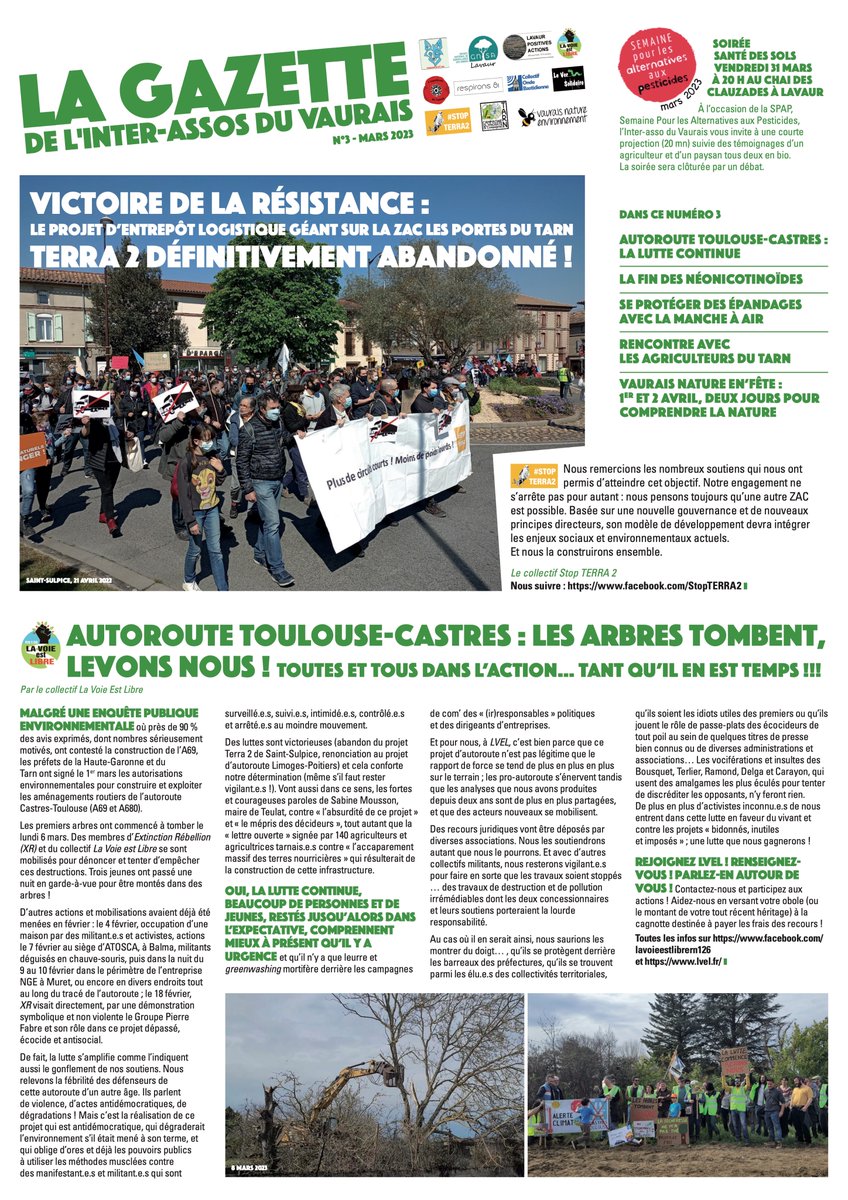 StopTERRA2's tweet photo. Retrouvez la Gazette de l'inter-assos du Vaurais n°3.

En pdf 👇
https://t.co/36npmiggpp https://t.co/NlQV5VeJHS