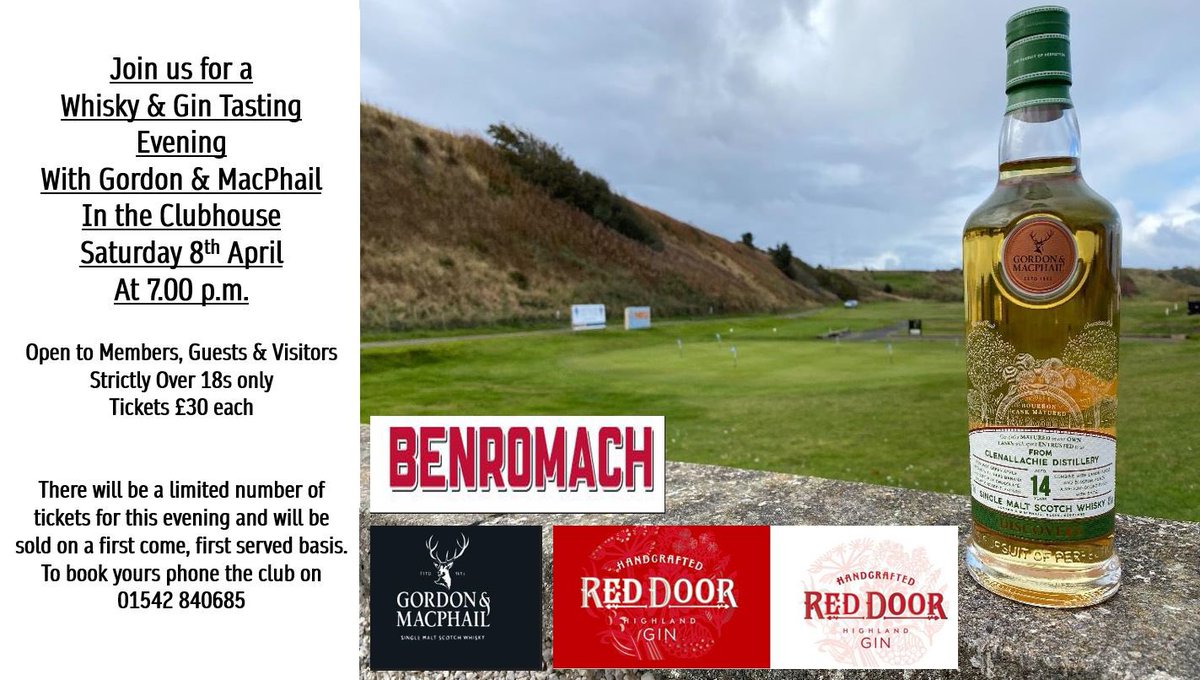 Come join us on Saturday 8th April for our Whisky &amp; Gin Evening with Gordon &amp; MacPhail.
The evening is open to All including Members, Guests and Visitors 🥃🍸