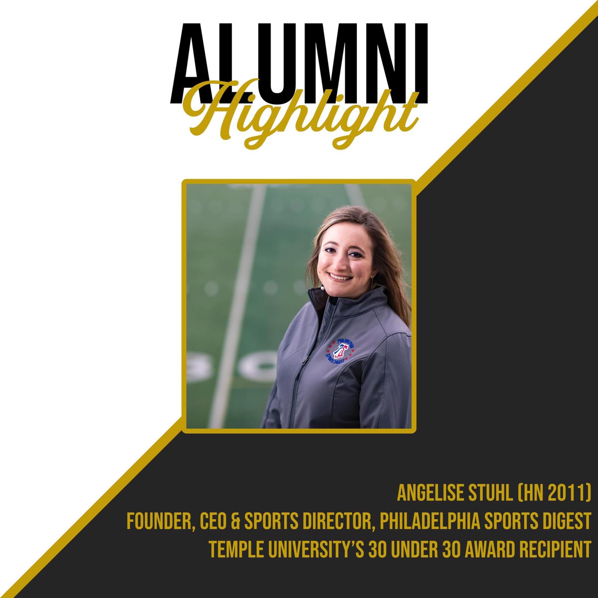 Congratulations to Angelise Stuhl (HN 2011) who has been selected as one of Temple University's 30 Under 30 award recipients! To learn more about Angelise's story visit 30under30.temple.edu/2023-award-rec…