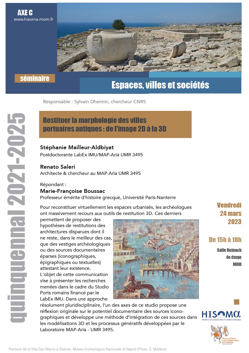 Le Studio <a href="/LabExIMU/">LabEx IMU</a> Ports romains participera ce vendredi 24 mars au séminaire de l'axe "Espaces, villes et sociétés" du laboratoire <a href="/hisoma_umr/">HiSoMA</a>  
hisoma.mom.fr/recherche-et-a…