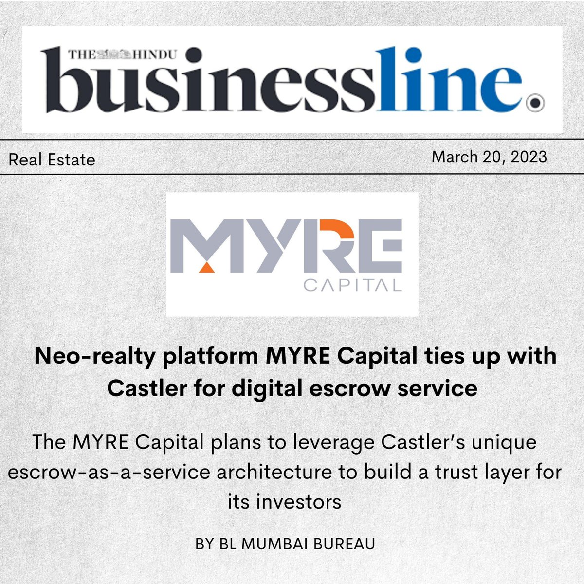 Exciting news! @MYRECapital  and #Castler are teaming up to revolutionize Neo-Reality! Thanks BW Disrupt for the coverage. Learn more: lnkd.in/dURKpGrw 

#RealEstate #PropTech #Investment #WealthCreation #Neoreality #Partnership #Fintech #Security #SafeInvestment