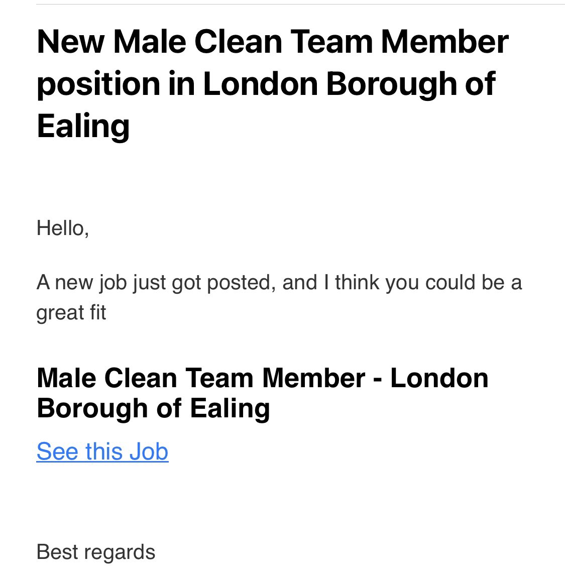 nellmitchell98's tweet photo. Dunno how this recruitment lady got my email but dunno something tells me i wouldn’t be a great fit, live no where close to Ealing and that https://t.co/zmsfBv9sqD