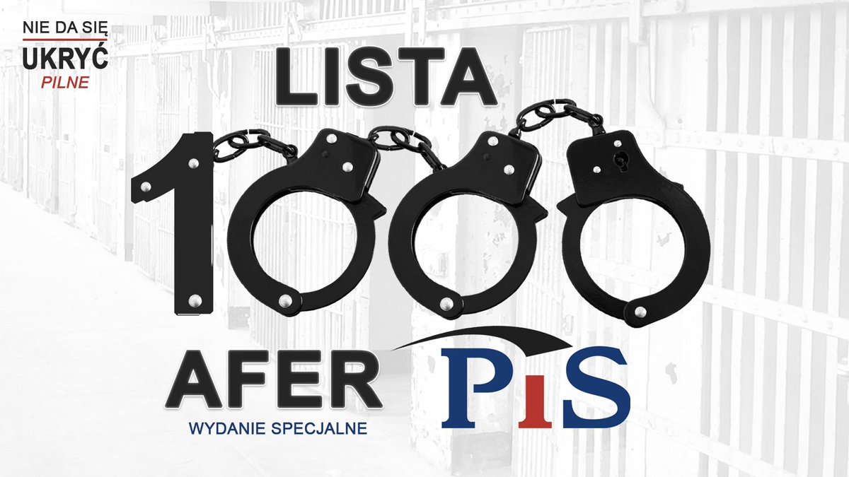 CytatyPis's tweet photo. Do wyborów coraz mniej czasu, więc postanowiliśmy codziennie publikować 30-40 afer PiS wraz z krótkim opisem, których jest póki co niecałe 1000, ale my wolimy je dawkować.

Link do źródła i całości w komentarzu, a więc jedziemy:

1Afera SKOK – gigantyczne pieniądze trafiają w nieznane miejsca, w tle politycy układu władzy;
2Afera rolna – utrudnienie zakupu ziemi polskim rolnikom;
3Afera wiatrakowa – zniszczenie sektora energii odnawialnej w Polsce;
4Afera samoloty VIP – kupowanie bardzo drogich, przepłaconych samolotów bez przetargu;
5Afera Andrzeja Dudy – głosi, że Rosja absolutnie nie jest wrogiem Polski,
6Afera billboardowa – kampania reklamowa rządu za pieniądze ze spółek Skarbu Państwa;
7Afera z milionami na premie i pensje urzędników Kancelarii Sejmu;
8Afera “pilnowania internetu” – Marcin Kędryna, urzędnik prezydenta Andrzeja Dudy cenzuruje Tygodnik Podhalański;
9Afera “córki leśniczego” – minister Jan Szyszko załatwia pracę u ministra Mariusza Błaszczaka… na posiedzeniu rządu;
10Afera z wycinką Puszczy Białowieskiej – wbrew stanowisku Polaków, ekologów i UE;
11Afera Edmunda Jannigera, młodego doradcy Antoniego Macierewicza – tajemnicze powiązania, niejasna rola;
12Zamach na Konstytucję – brak przestrzegania podstawowych praw w Polsce;
13Afera z pijanym, uzbrojonym funkcjonariuszem Straży Marszałkowskiej w Sejmie, atakującym protestujących;
14Afera z wypadkami SOP (wcześniej BOR) – rządowe samochody masowo rozbijane;
15Afera Bartłomieja Misiewicza – zachowanie niegodne członka rządu, arogancja;
16Afera nawałnicowa – rząd przez 3 dni nie pomógł ludziom na zniszczonych terenach Borów Tucholskich. Do dzisiaj nie przekazano pieniędzy z UE;
17Afera z brakiem odzyskania wraku Tupolewa – a miał się pojawić w Polsce już dawno temu;
18Afera toruńska z przekazywaniem pieniędzy do ojca Tadeusza Rydzyka;
19Afera z reparacjami wojennymi od Niemiec – miały być a nie ma;
20Afera 27:1, czyli złośliwe głosowanie na innego kandydata w europarlamencie niż Donald Tusk (w wyniku głosowania 27 krajów poparło kandydaturę Donalda Tuska, a jedyna Polska była przeciwko);
21Afera z budowaniem muru wokół Sejmu – odcinamy się od obywateli mówi PiS;
22Afera Igora Stachowiaka, który zmarł na komisariacie, na skutek rażenia paralizatorem – sprawa niewyjaśniona, sprawcy – policjanci – otrzymali symboliczne wyroki;
23Afera z sędziami dublerami w Trybunale Konstytucyjnym, nie zaprzysiężono trzech legalnie wybranych przez Sejm członków TK, zamiast nich wybrano przedstawicieli PiS, czyli sędziów – dublerów;
24Afera hien z PIS – szkalowanie Piotra Szczęsnego, który spalił się żywcem przed PKiN, protestując przeciwko niszczeniu demokracji;
25Afera San Escobar – minister spraw zagranicznych Witold Waszczykowski nie zna podstaw geografii;
26Afera z uchwaleniem budżetu w Sali Kolumnowej i niewpuszczeniem na głosowanie posłów innych partii;
27Afera z zadłużaniem Polski i realizacją obietnic wyborczych na kredyt;
28Afera Seicento: premier Beata Szydło kontra Seicento maturzysty, próba wrobienia młodego kierowcy w winę za spowodowanie wypadku. W rzeczywistości sprawcami byli ochroniarze Szydło;
29Afera finansowa ministra Zbigniewa Ziobro – finansowanie kongresu partii z pieniędzy unijnych;
30Afera zakazowa – wprowadzenie zakazu handlu w niedzielę. Od 2020 r. jest zaledwie kilka niedziel handlowych w roku. Niektóre sieci, na tym skorzystały, bo stały się placówkami pocztowymi i dzięki temu zarabiają na handlu w niedzielę;
31Afera ułaskawieniowa – ułaskawianie szefów służb Mariusza Kamińskiego i Macieja Wąsika z wyroku trzech lat bezwzględnego więzienia;
32Afera wycinkowa – rzeź drzew w całej Polsce;
33Afera wynagrodzeniowa – gigantyczne podwyżki i premie dla polityków władzy;
34Afera wolnościowa – ograniczenie dostępu do informacji publicznej, ignorowanie trudnych pytań,;
35Afera samolotowa – miliony na loty polityków, miliony na przeloty