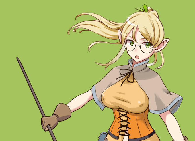 ヒロインC、エルフ。バトル立ち絵なのでキッとしてますが、ゆるふわお姉さんです。(昨日のやつは左右反転してるやつスクショしてしまって、こっちが正しいデス;) 