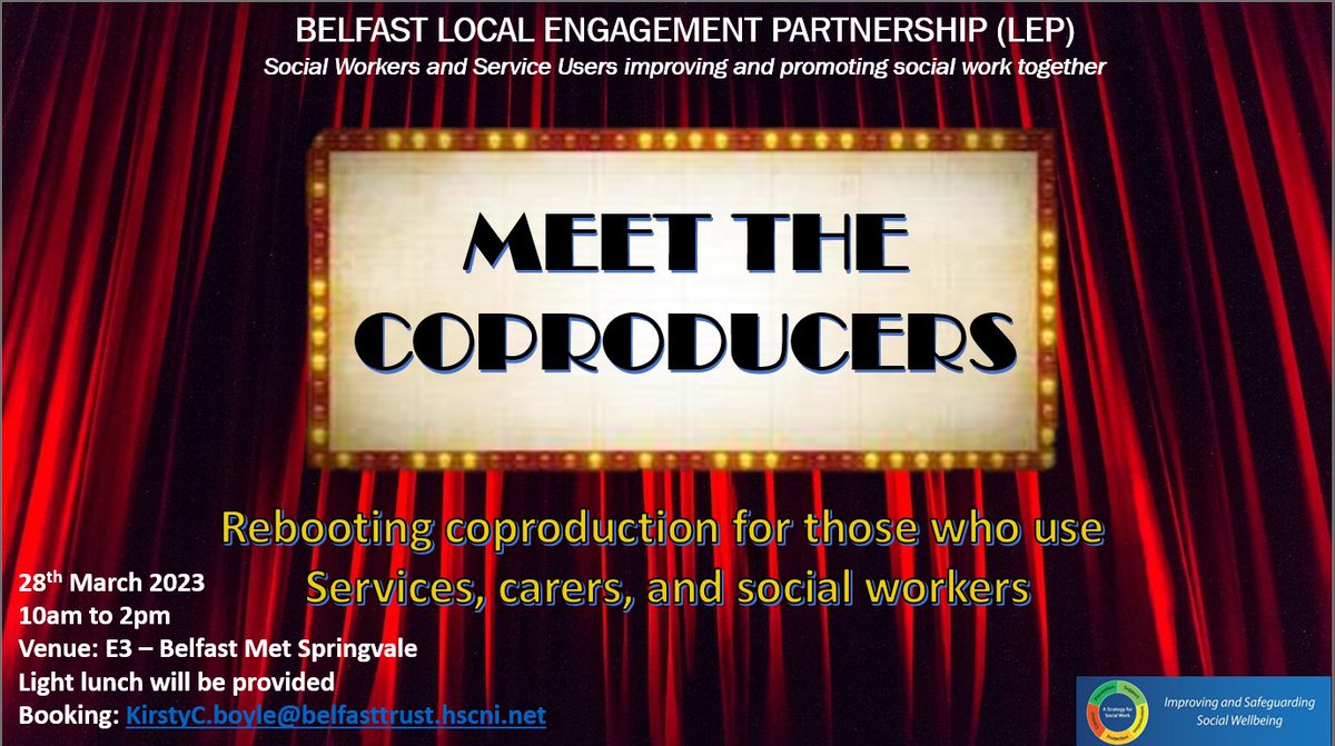davemilliken0's tweet photo. A date for your diary!!!  Book a place and bring a friend (make sure they book too) to the BLEP* "Meet the Coproducers" event.

28th March 2023
10am to 2pm
Venue: E3 – Belfast Met Springvale
Light lunch will be provided
Booking: KirstyC.boyle@belfasttrust.hscni.net https://t.co/SEeWSgZGRk