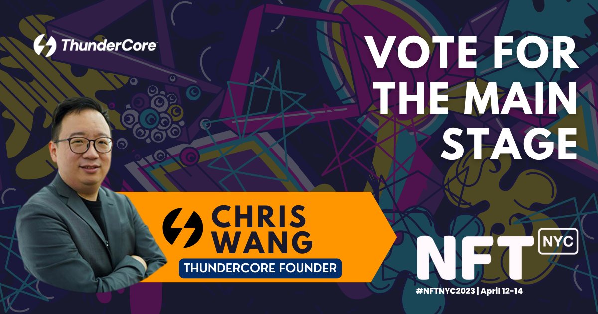 ThunderCoreLab's tweet photo. #Thunders💙 ⏰ 24hrs left
🌹Show some love and #community power for ThunderCore! 💪🏽

⚡️Our founder @0804chris is ready to speak at @NFT_NYC 
☀️ThunderCore needs your support to get a prime spot on the main stage👑

Go and vote for Chris⚡️
1⃣Visit link
https://t.co/hI1Ma8AsUj
2⃣Filling out your information
3⃣Go to your mail box and verify the email

📢Vote now for #ThunderCore $TT
