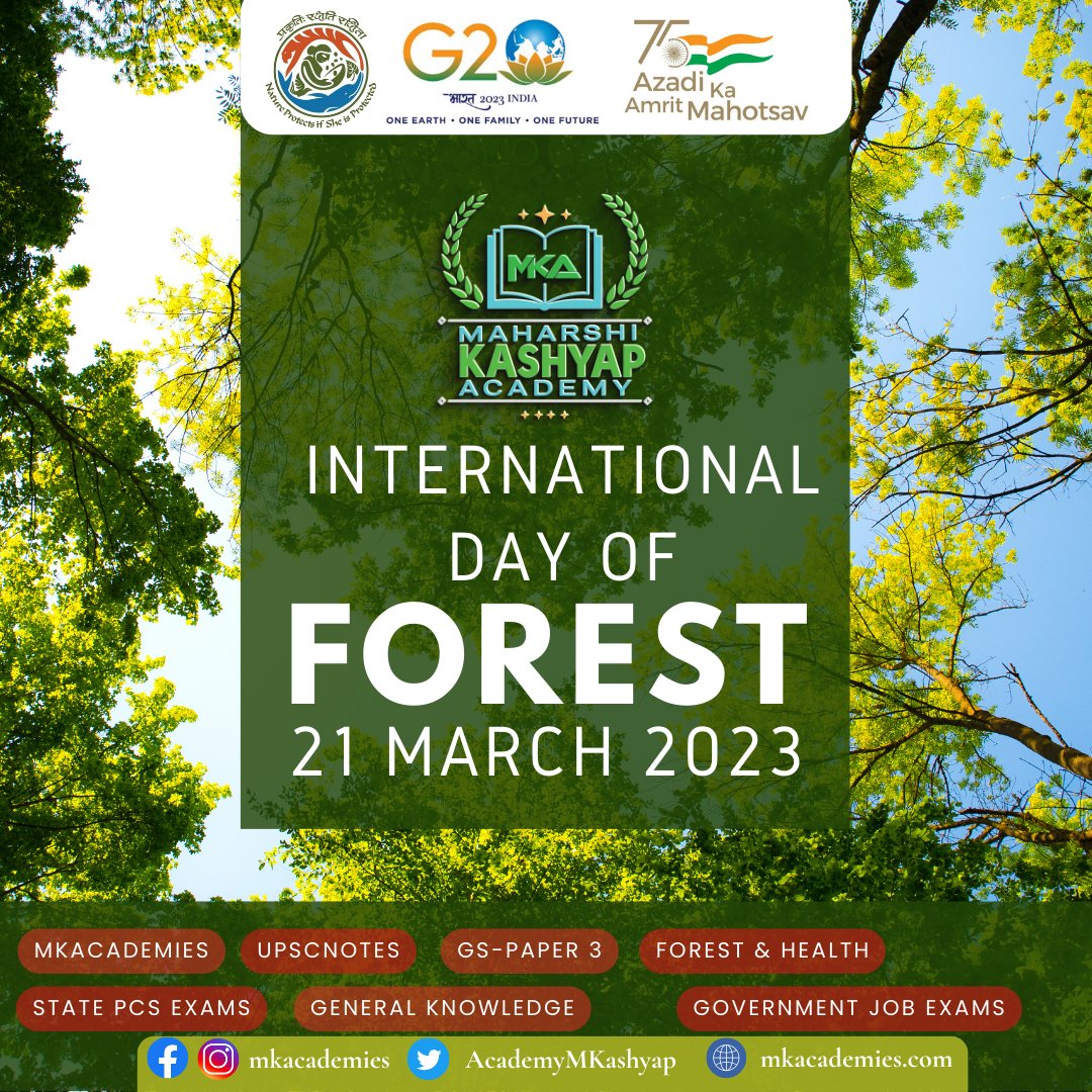 International day of FORCEST

#forest #forestday #moefcc #environment #environmentallyfriendly #conservation #ecofriendly 
#mkacademy #maharshikashyapacademy  
#upscaspirants #upscmotivation #civilservicespreparation
 #G20Summit2023 #AzadiKaAmritMahotsav