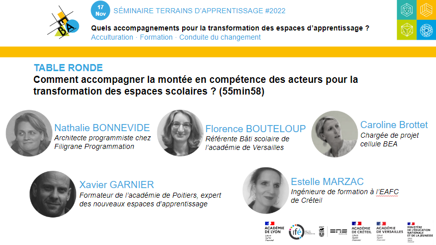 Transformer les espaces scolaires, c'est aussi accompagner la montée en compétences des acteurs ! 

↪️ Quelles formations, quels parcours de développement professionnel ?

▶️ Visionnez la table-ronde dédiée sur tube.ac-lyon.fr/w/p/7zfFKDLv1G…

Terrains d'apprentissage #2022