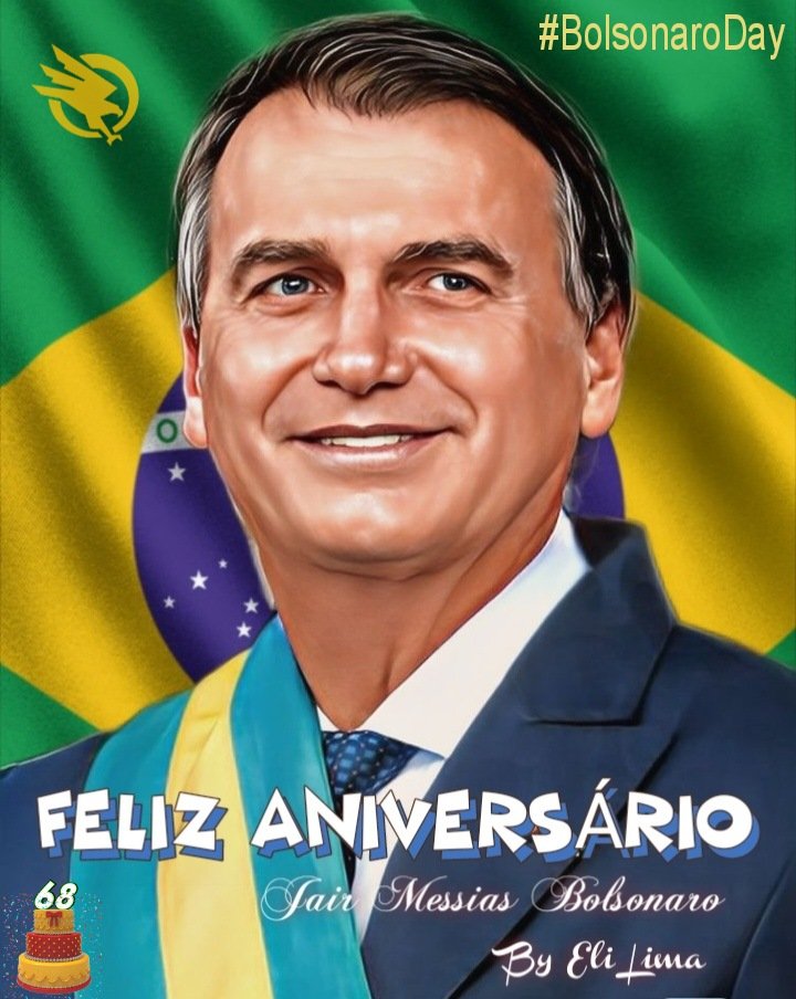 Elilima001's tweet photo. Feliz aniversário Presidente Jair Messias Bolsonaro @jairbolsonaro, que Deus te abençoe em cada áreas de sua vida. 
Saúde, Sabedoria, sucesso pro Melhor Presidente que o Brasil já teve.🙏🏼👏🇧🇷🎂🍾🎉🎸
#BolsonaroDay
#ParabensBolsonaro 
#FelizAniversarioBolsonaro https://t.co/Yi5DE3TFt1