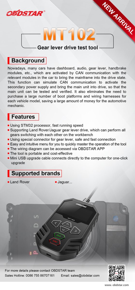 ObdstarTec's tweet image. #OBDSTAR #TestPlatform #HandheldTool
New Arrival- MT102-Gear lever drive test tool👏
Fast running speed, gear lever switch freely🥰

Check more details, pls click the link below
obdstar.com/Products_347.h…
For good price, pls email sales@obdstar.com📧