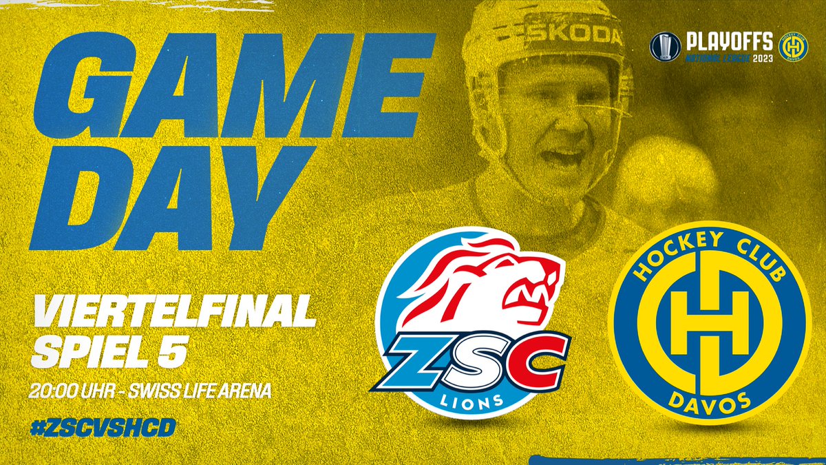 HCD_offiziell's tweet photo. 🚨 GAME 5 🆚 @zsclions 🚨
 🏟️ Swiss Life Arena, Zürich
🙋 20:00h
📲 Ticker ab 19.59h in der HCD-App
📺 @MySports_CH 
 #ZSCvsHCD #Playoffs2023 https://t.co/TCh2YUAxC5