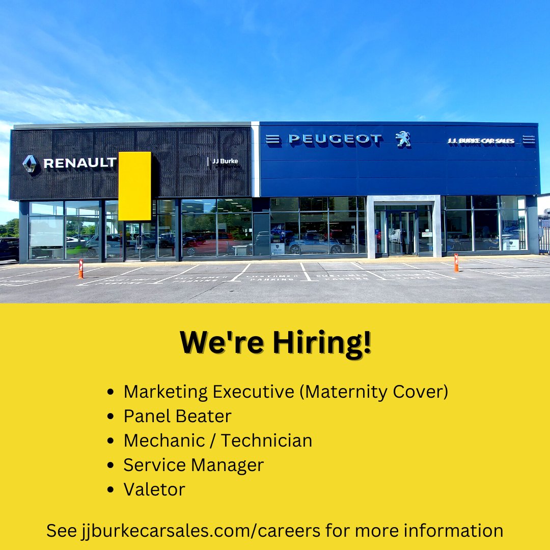 #JOBFAIRY 
We're recruiting for a number of positions to join our ever-busy and ever-growing team! For more information please see jjburkecarsales.com/careers
.
.
.
#mayojobs #hiring #jobsmayo #joinourteam #jobsireland #irishjobfairy #joinus #joinourteam #werehiring