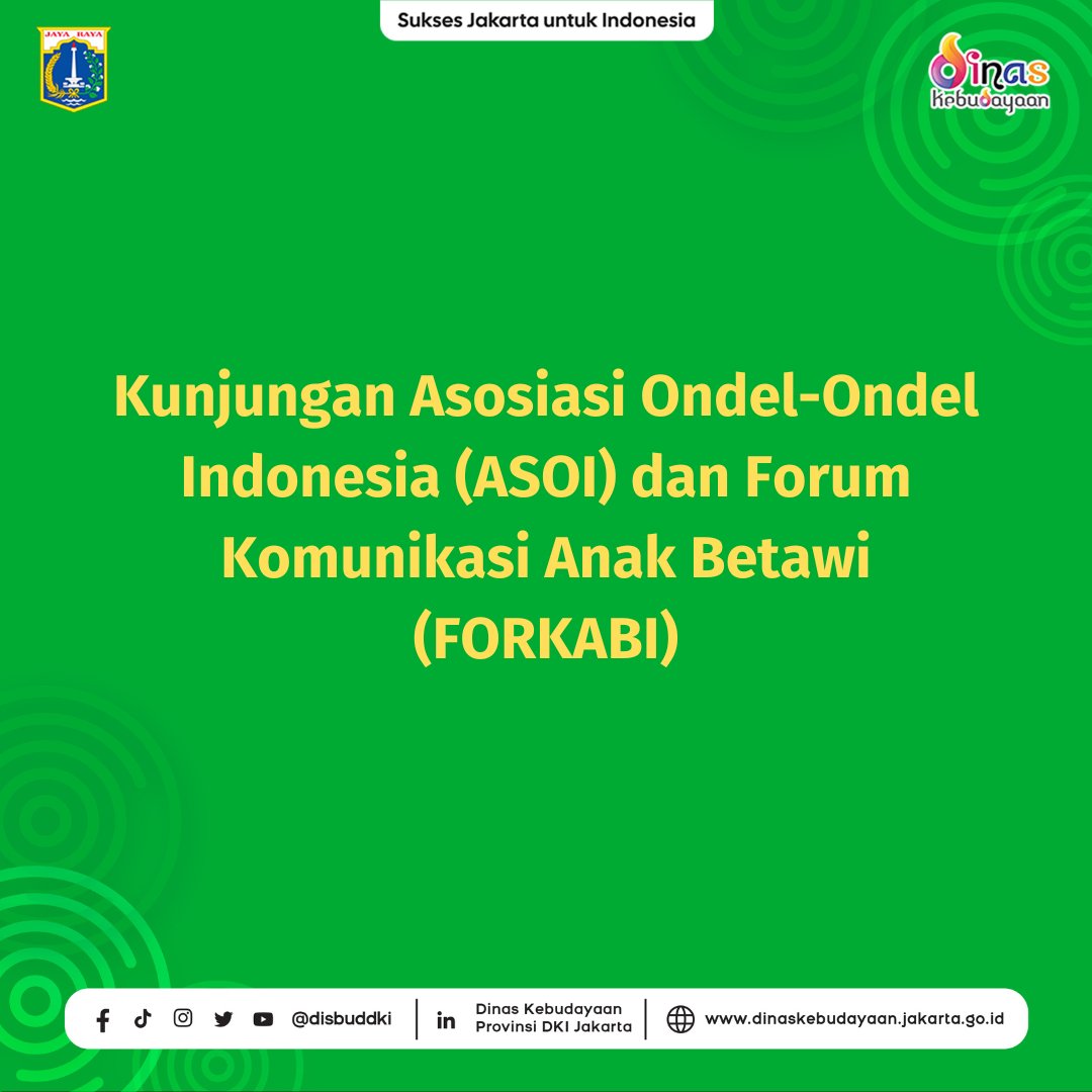 disbuddki's tweet photo. Pada Selasa, 21 Maret 2023, Kepala Dinas Kebudayaan Provinsi DKI Jakarta, Iwan Henry Wardhana menerima kunjungan dari Asosiasi Ondel-Ondel Indonesia (ASOI) dan Forum Komunikasi Anak Betawi (FORKABI) dalam rangka kolaborasi budaya.

#DisbudDKI
#ASOI
#FORKABI https://t.co/Mv5oCHmwDU