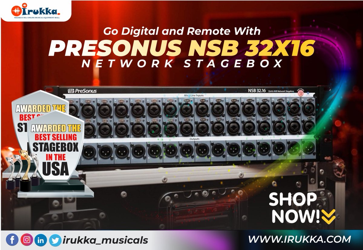 irukka_musicals's tweet photo. Upgrade your stage box to the award winning Presonus NSB 32.16 32-Channel AVB Networked Stage box today!
#PreSonus® NSB 32.16 #stagebox lets you put analog I/O for your #StudioLive® Series III digital mixer wherever you need it.
#shopnow at https://t.co/Pi3gOo0Mdb
#irukka https://t.co/YcBMCt1rem