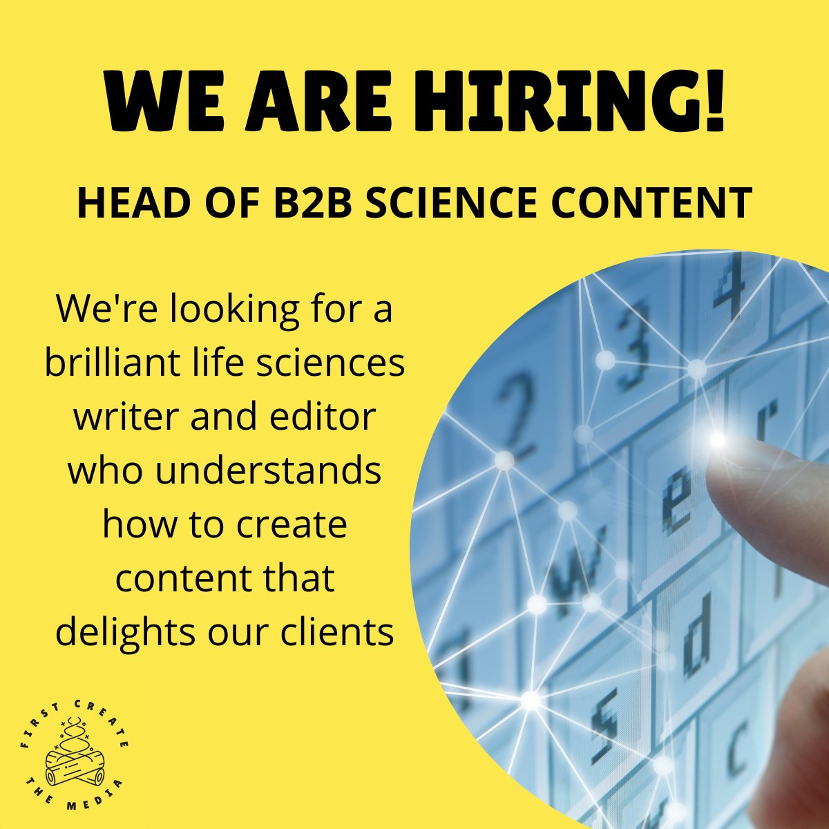 Kat Arney (@kat_arney) on Twitter photo 1 week left to apply! Looking for an amazing life science writing/editing job, a great team, and the opportunity to build a business? Come and work with us <a href="/FirstCreateMe/">First Create The Media</a>
**UK ONLY**
More info and full role profile: firstcreatethemedia.com/ourteam/jobs/ 1 week left to apply! Looking for an amazing life science writing/editing job, a great team, and the opportunity to build a business? Come and work with us <a href="/FirstCreateMe/">First Create The Media</a>
**UK ONLY**
More info and full role profile: firstcreatethemedia.com/ourteam/jobs/