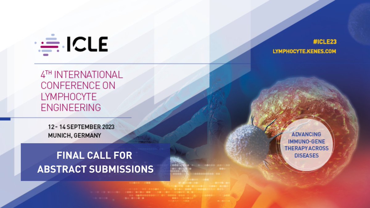 ICLE_lymphocyte's tweet photo. Hurry! The abstract submission deadline is here!⏰
Don't miss the chance to present an Oral or Poster presentation and contribute to the field of #LymphocyteEngineering!
👉 Submit here: https://t.co/Kji86RWCP5
#ICLE23 #lymphocyte #tcell #immunetherapy #biomakers #cancerresearch https://t.co/ggM2vczudn