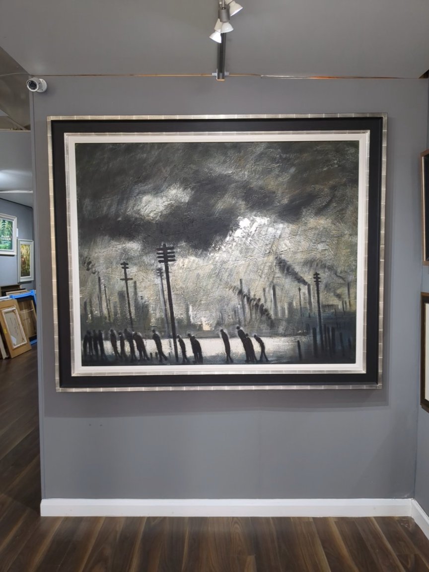 What will greet you as soon as you walk into the gallery this week...

This stunning Theodore Major industrial work of art is a beautiful 60' x 48' oil on board that takes your breath away the minute you walk through our doors.

#TheodoreMajor (1908-1999)
The Dawn Shift, #Wigan