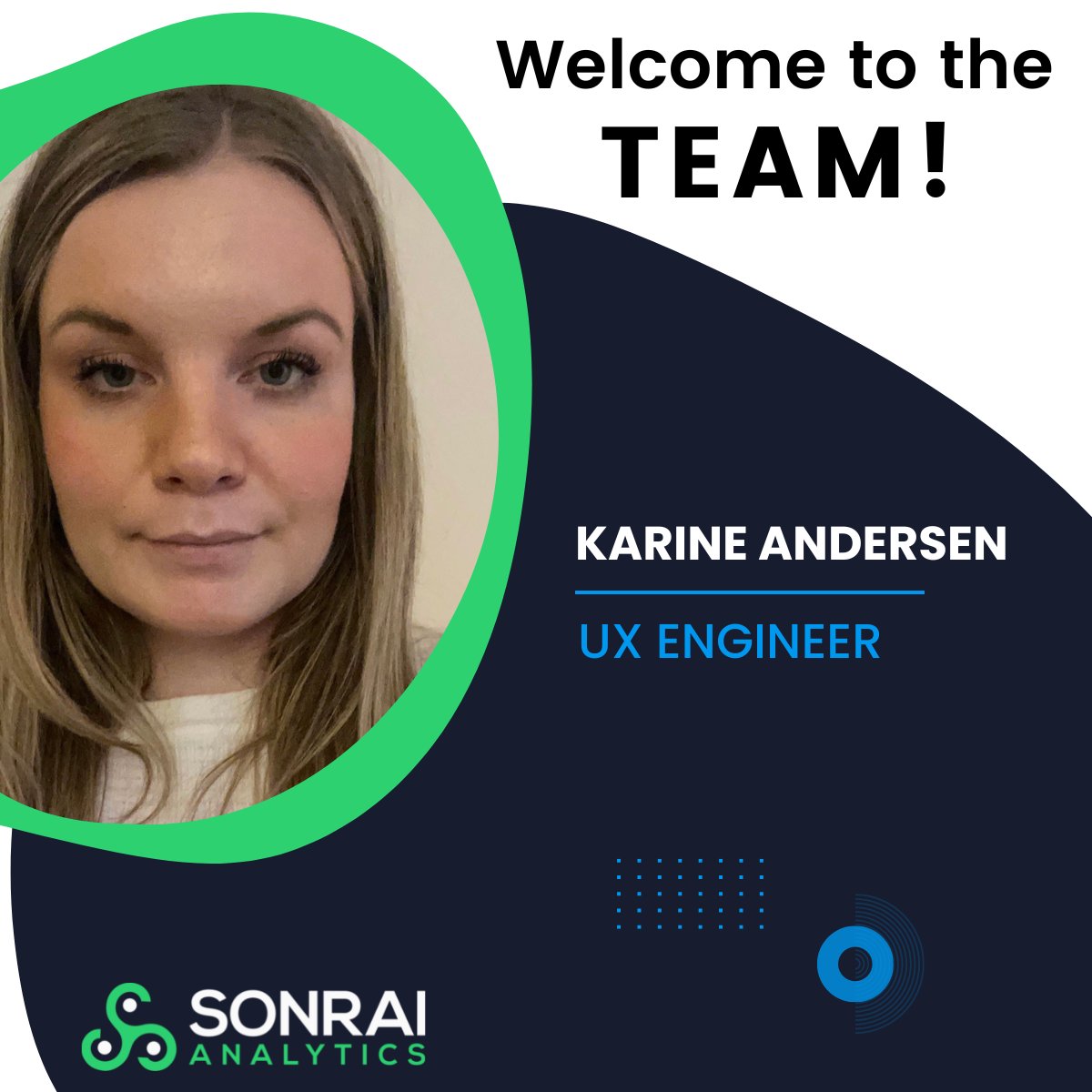 We're thrilled to welcome @KarineAndersen to the Sonrai team 🎉 Karine joins Sonrai as a UX Engineer and will be responsible for optimising systems to improve usability and create a seamless user experience. #welcome #UXEngineer #team #growing