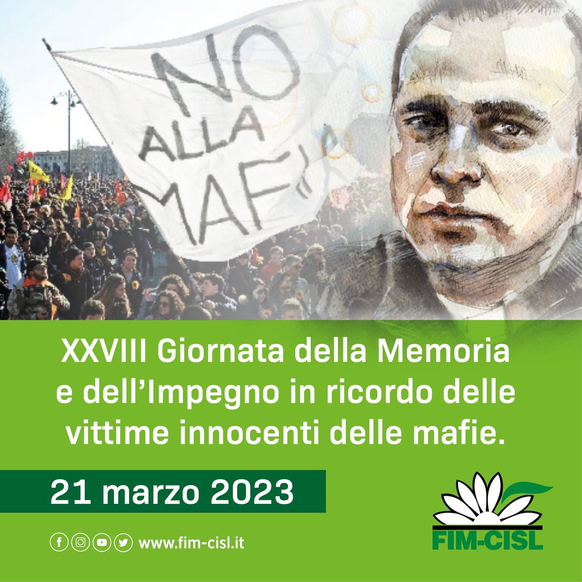 #21marzo “Non c'è bisogno di essere eroi, basterebbe ritrovare il coraggio di aver paura, il coraggio di fare delle scelte,di denunciare.” Don #PeppeDiana 
👉Dove c’è legalità c’è giustizia e lavoro dignitoso, speranza e futuro