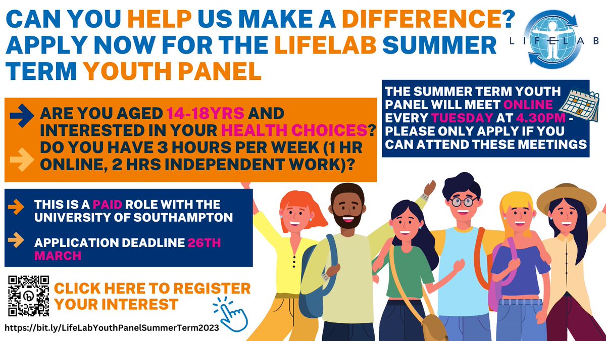 📢Last few days to apply to be on our summer Youth Panel!📢 bit.ly/LifeLabYouthPa… Apply if you're aged between 14 and 18, interested in helping shape the work LifeLab does and would like to get paid. @UoS_Schools