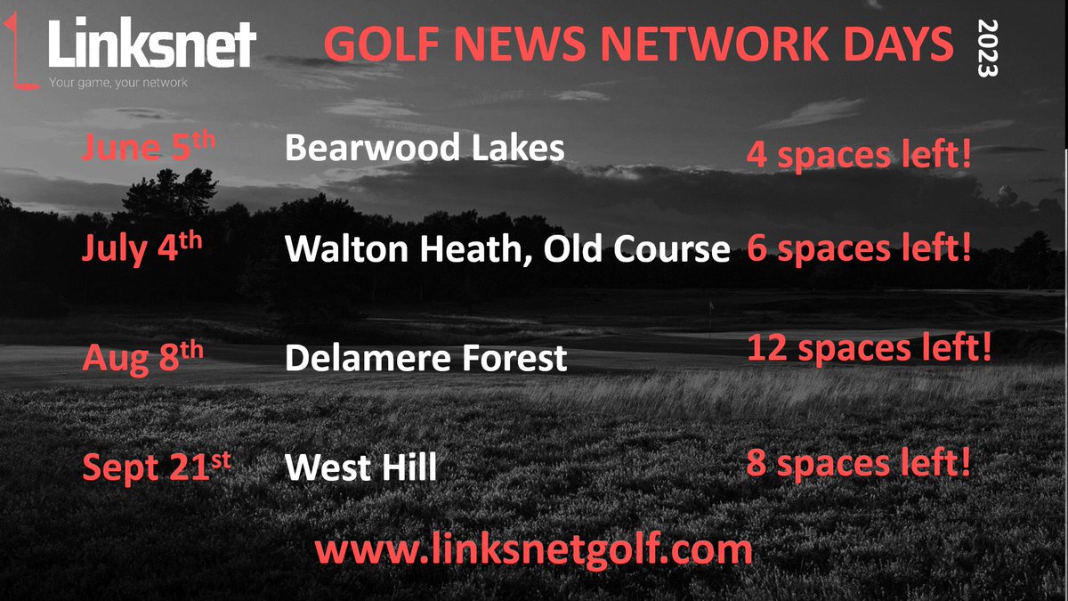 linksnetgolf's tweet photo. Network Day UPDATE

We have the remaining spaces for our @golfnewsmag Network Days

Sign up for BRONZE, SILVER or GOLD membership to get exclusive access

https://t.co/2roolLlRz4 

#golf #network #events https://t.co/y9oU6zqg6p