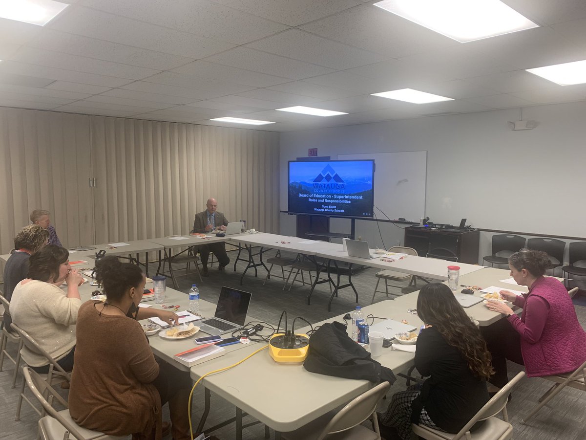 Our final session of the AP Leadership Academy focused on school climate &amp; culture with <a href="/PatrickSukow/">Patrick Sukow</a> and leadership principles with a focus on BOE relationships with <a href="/scottelliott_nc/">Scott Elliott</a>. They are a great group of rising leaders learning, reflecting, and networking. #WeAreWatauga