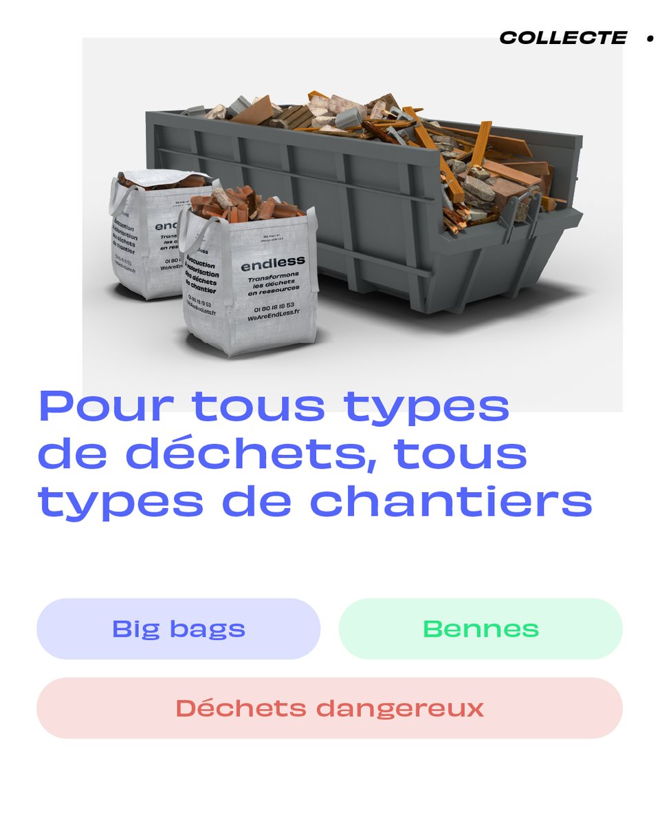 endless_groupe's tweet photo. Nous proposons une offre complète pour collecter et valoriser tous les déchets de chantier 🚛
En bennes ou en big bags, nous gérons les flux de déchets non dangereux et dangereux et les acheminons vers nos centres de tri pour les valoriser dans le respect de la réglementation ♻️ https://t.co/oTh4xF56Oi