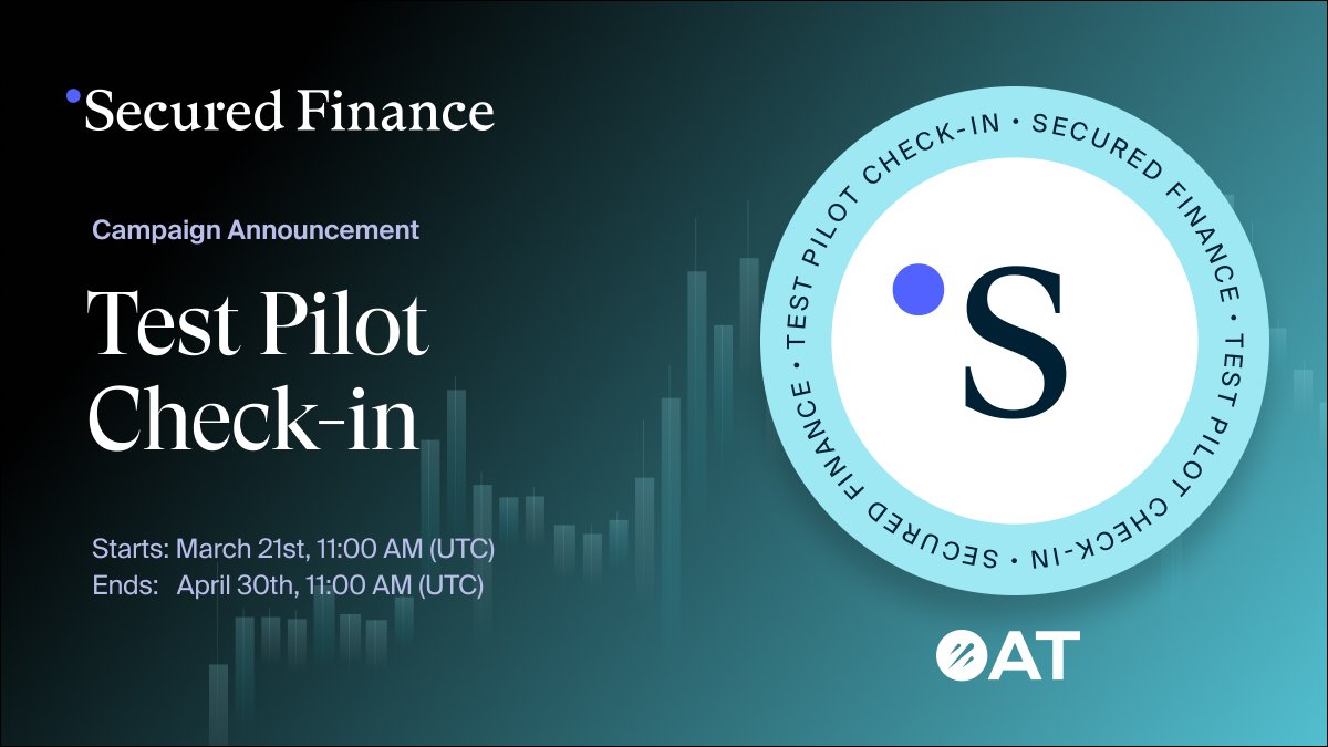 It's time for the Secured Finance Test Pilot Check-in! ✈️

Connect and sign your wallet with Secured Finance to get a special #GalxeOAT. 🙌

Click the link to find out all the details about the campaign! 👀
galxe.com/securedfi/camp…