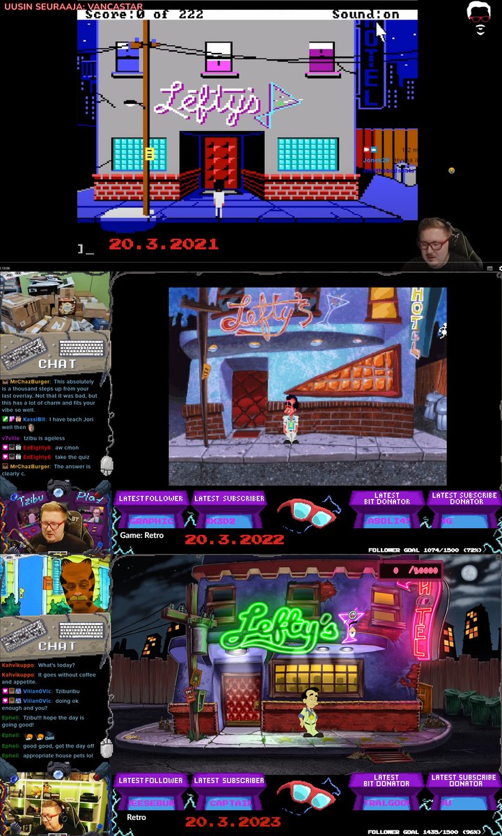 So yeasterday was 20th of March again. Officially 2 years of streaming is completed now. Hooray!!! Gonna celebrate this Saturday with 12h stream. 

Don't miss out!

#tzibu #retro #twitch #retrostreamer #retrocollector #leisuresuitlarry #2year #anniversary #streaminganniversary