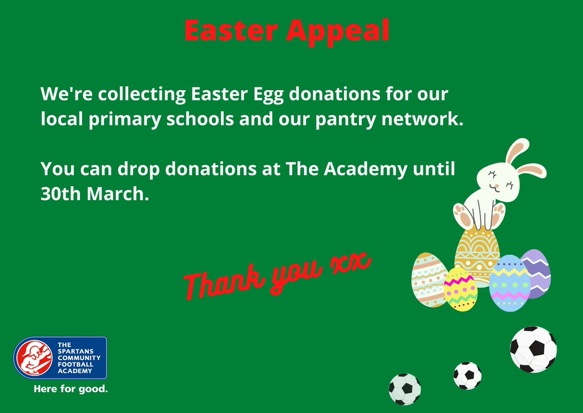 📣 Easter Appeal! 
We are collecting Easter Eggs for our local schools and pantry network. You can drop eggs at The Academy until 30th March.
🐰🐣