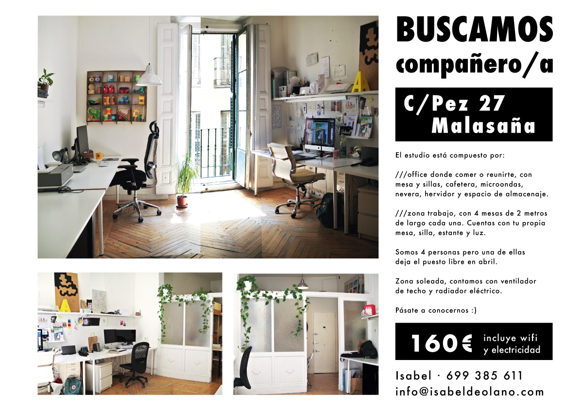 Se queda un puesto libre en nuestro estudio compartido. Estamos en Malsaña ¿te animas? 😉