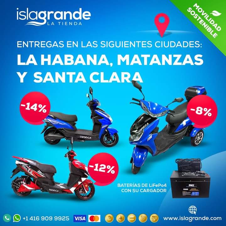 AeiVedca's tweet photo. La #tiendaonline #islagrande hace entrega de nuestros vehículos 🛵🏍 eléctricos ⚡️#VEDCA, sus partes🔋y piezas de repuesto en la ciudad de #Matanzas! 
⏰ Muy pronto extenderemos el servicio a otras provincias de #Cuba 🇨🇺.
👇
🔗🛒🛍 https://t.co/7khLhq4vOe https://t.co/FsF4oFSG7U