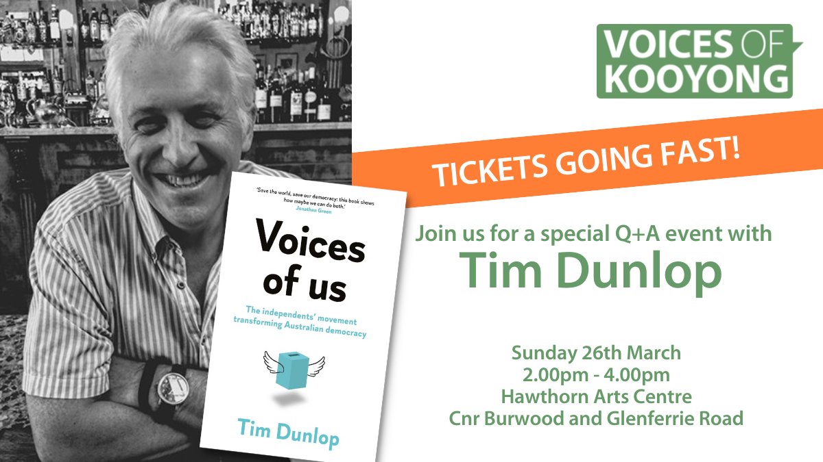 Join us in Hawthorn this Sunday for a conversation with Tim Dunlop, author of 'Voices of us'. 'Voices of' groups saw Australia experience a seismic shift in representative democracy in 2022. Where to from here? Grab a ticket and let's explore. eventbrite.com.au/e/in-conversat…