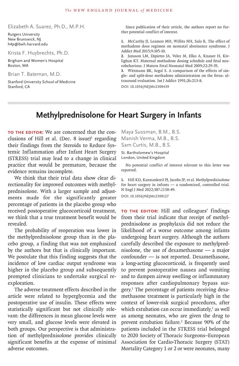 Sam_Curtis1's tweet photo. @bartspom runs an excellent weekly journal club. We encourage and support trainees engaging with authors through published correspondence. Recent perspective by our excellent trainee @M_Maychka in @NEJM on ‘Methylprednisolone in infants undergoing cardiac surgery’ https://t.co/SKGMLiH7cC